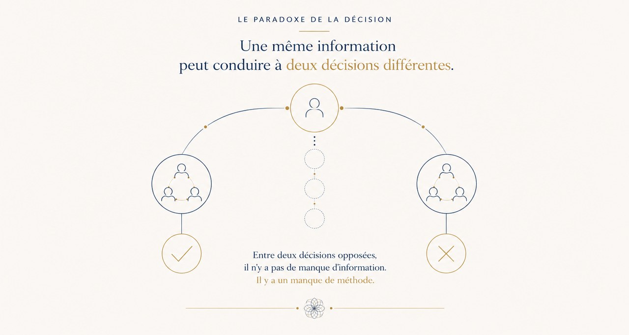 Le paradoxe de la décision : une même information peut conduire à deux décisions différentes — il n'y a pas de manque d'information, il y a un manque de méthode